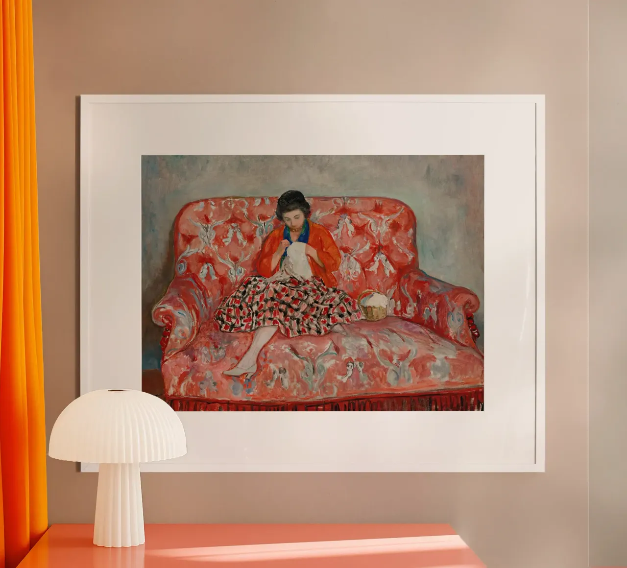 Giovane ragazza che cuce su un divano di Henri Lebasque carta hahnemühle da Joan