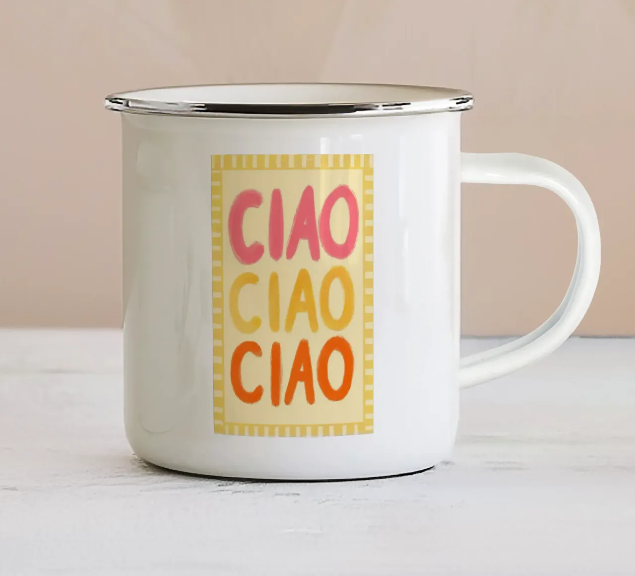 Ciao Ciao III emaille mok van Studio Dolci