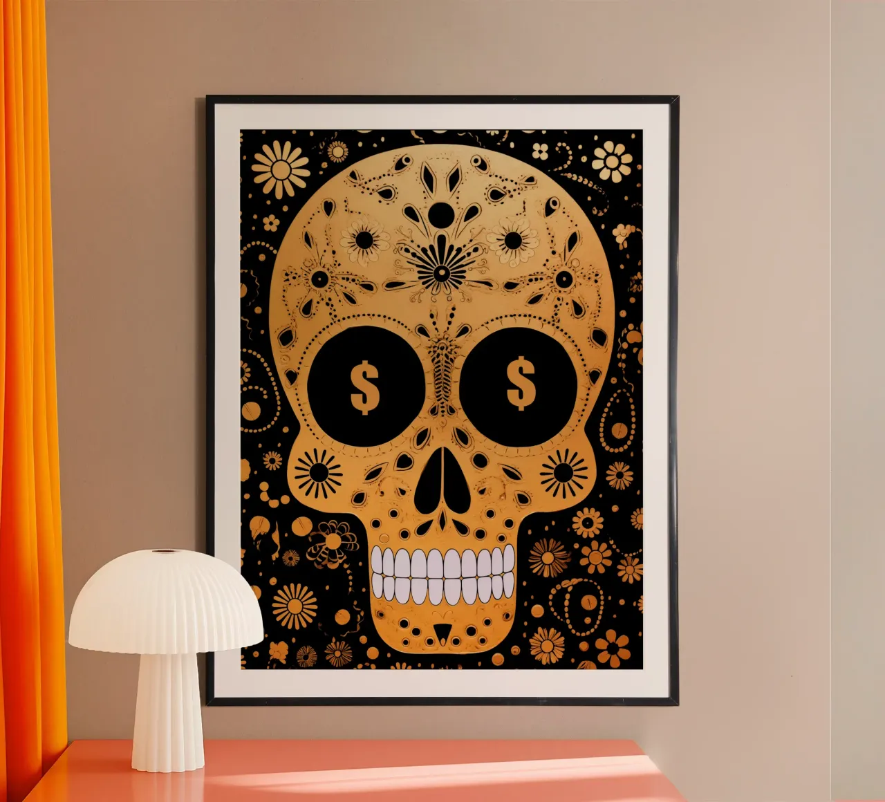 Il teschio del dollaro d'oro poster con telaio in legno da Autofocus