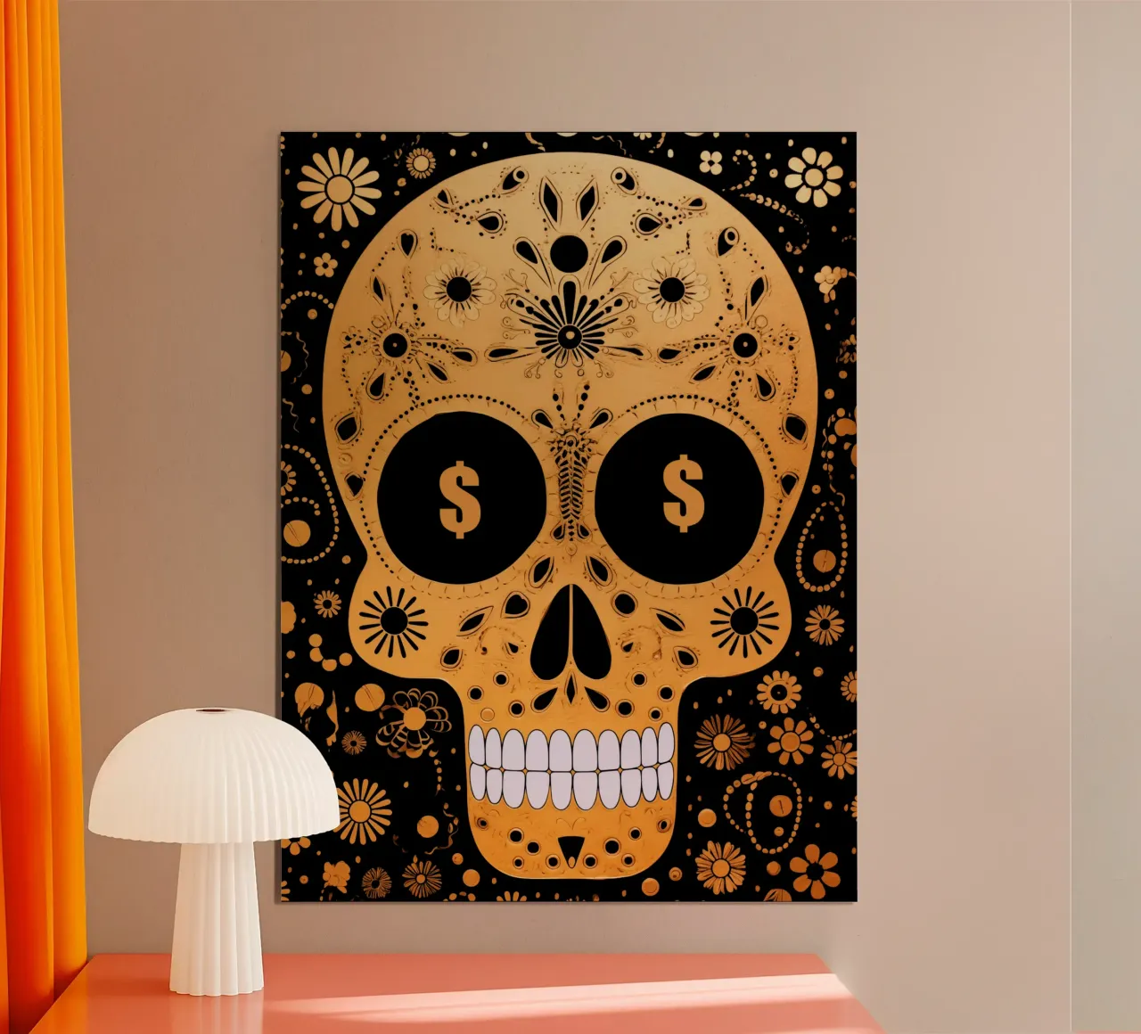 Il teschio del dollaro d'oro poster con telaio in legno da Autofocus