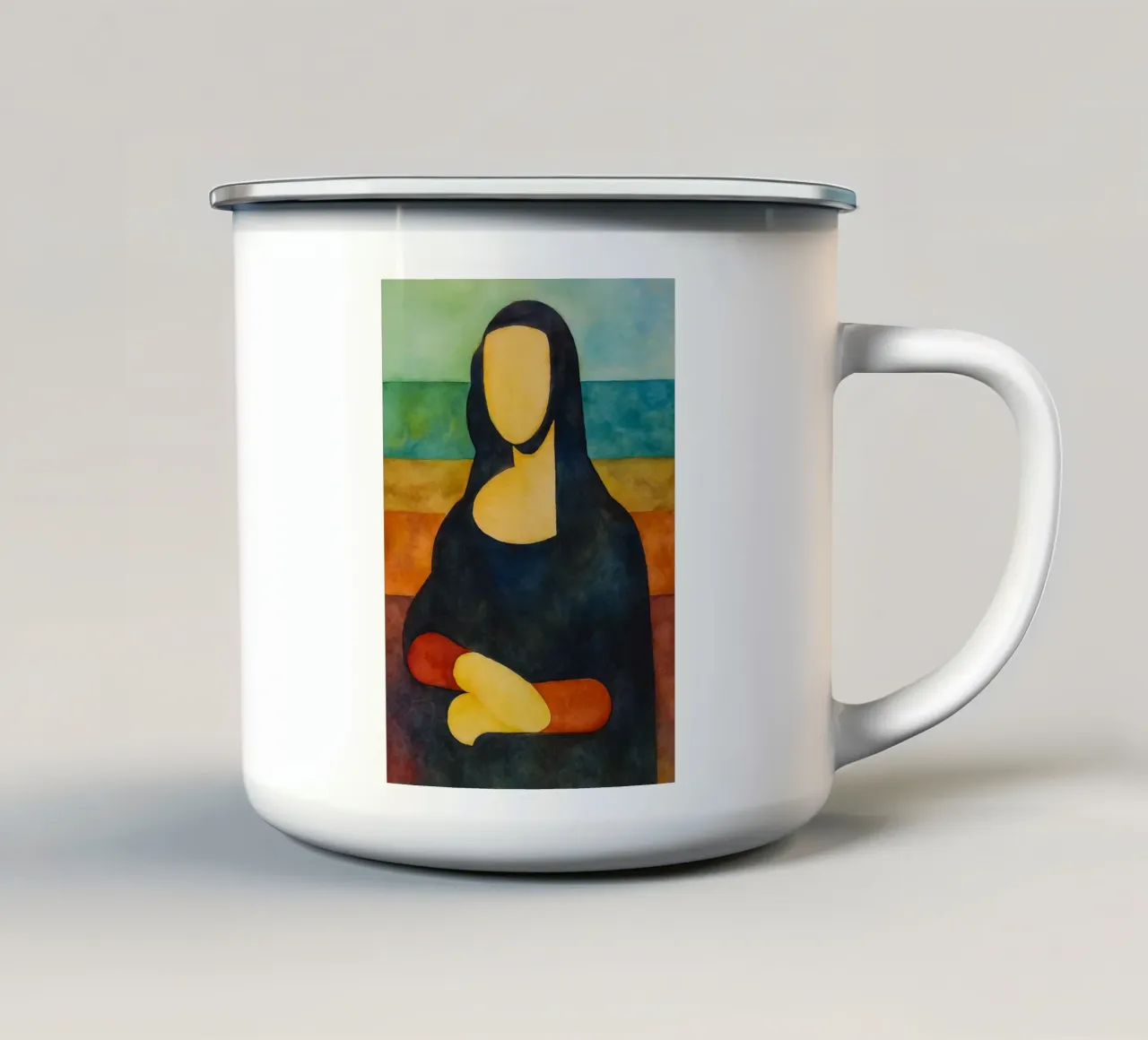 mona lisa abstracte tekening emaille mok van bougenfille