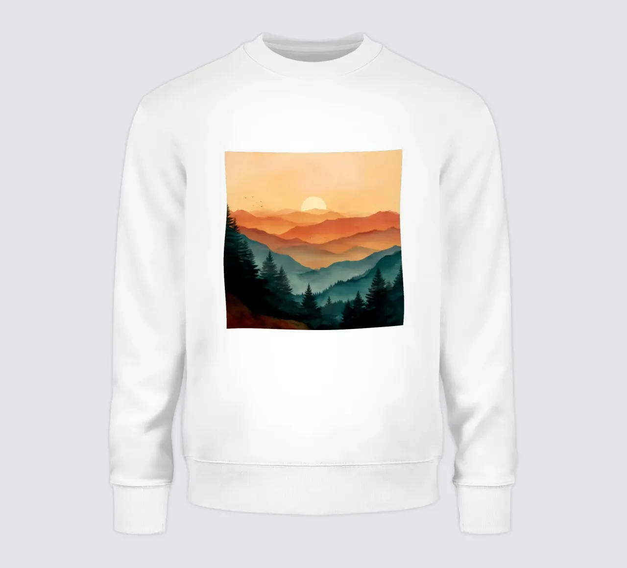 Golden Sunset Over Pine Forest and Misty Mountain Layers felpa da Dune