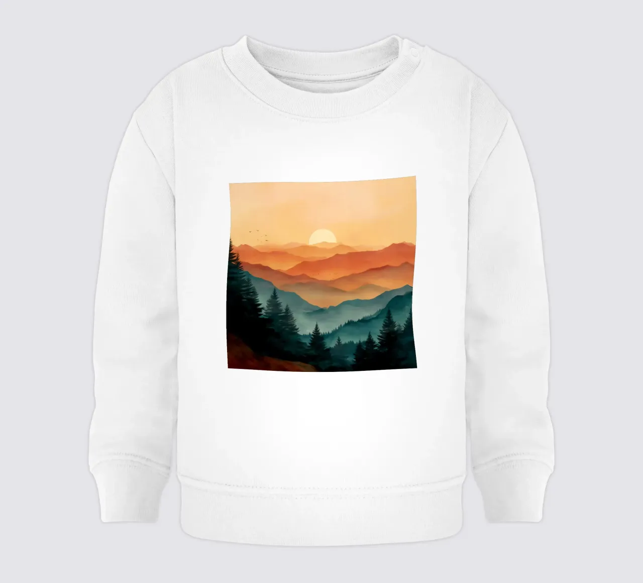Golden Sunset Over Pine Forest and Misty Mountain Layers felpa neonato da Dune