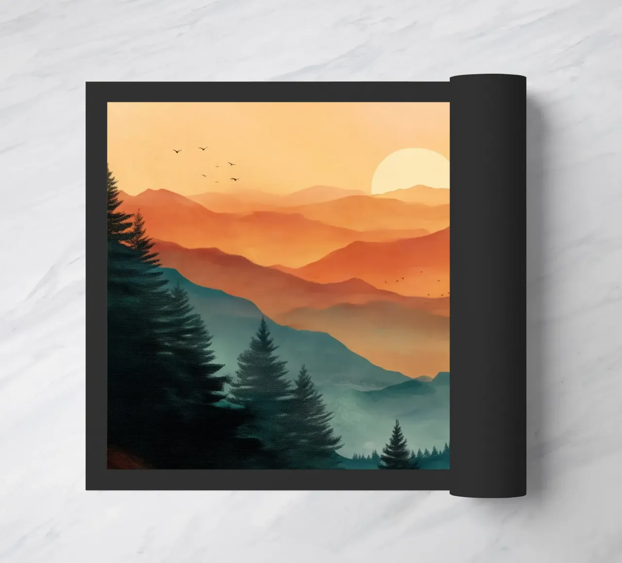 Golden Sunset Over Pine Forest and Misty Mountain Layers zerbino da Dune
