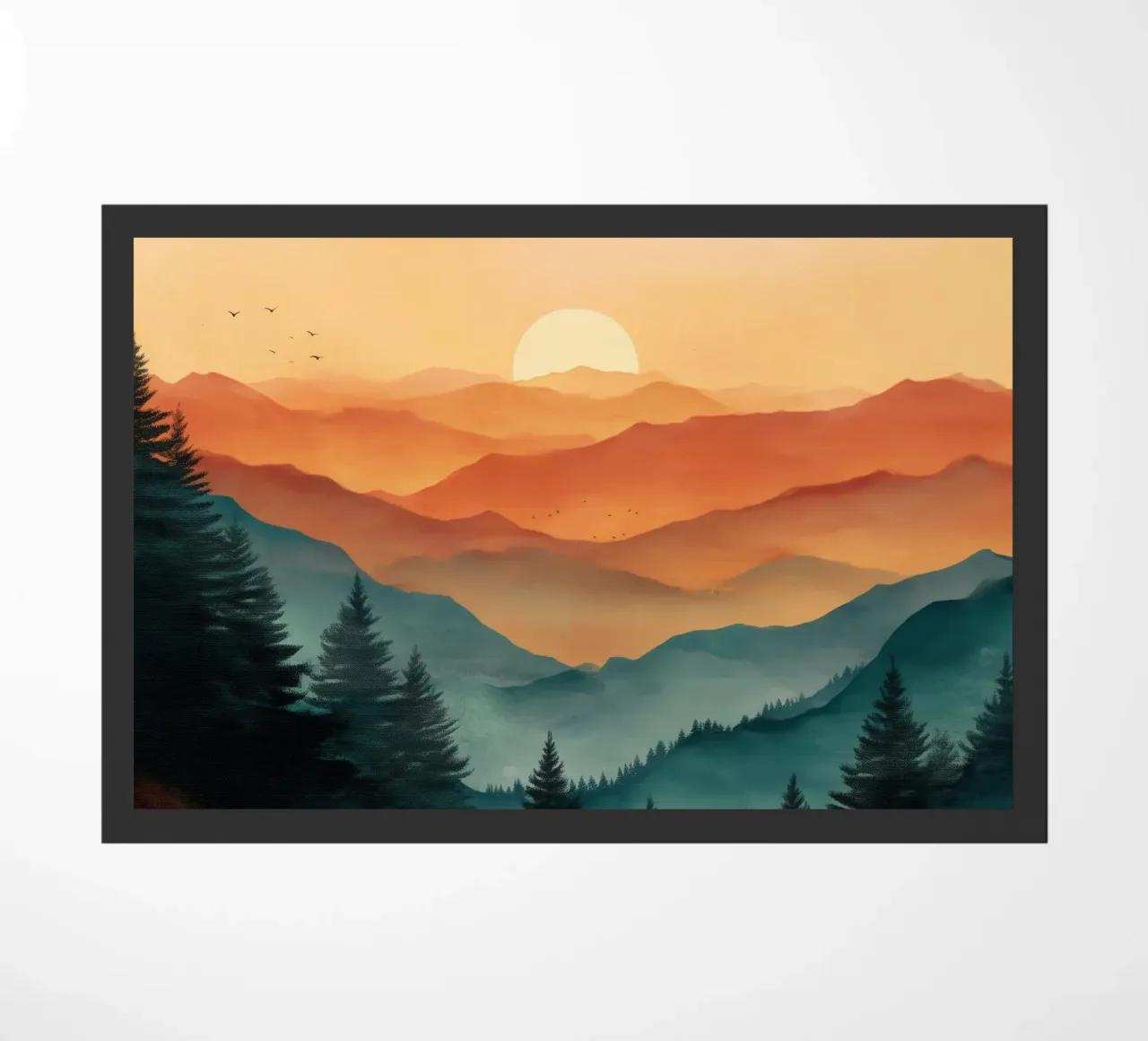 Golden Sunset Over Pine Forest and Misty Mountain Layers zerbino da Dune