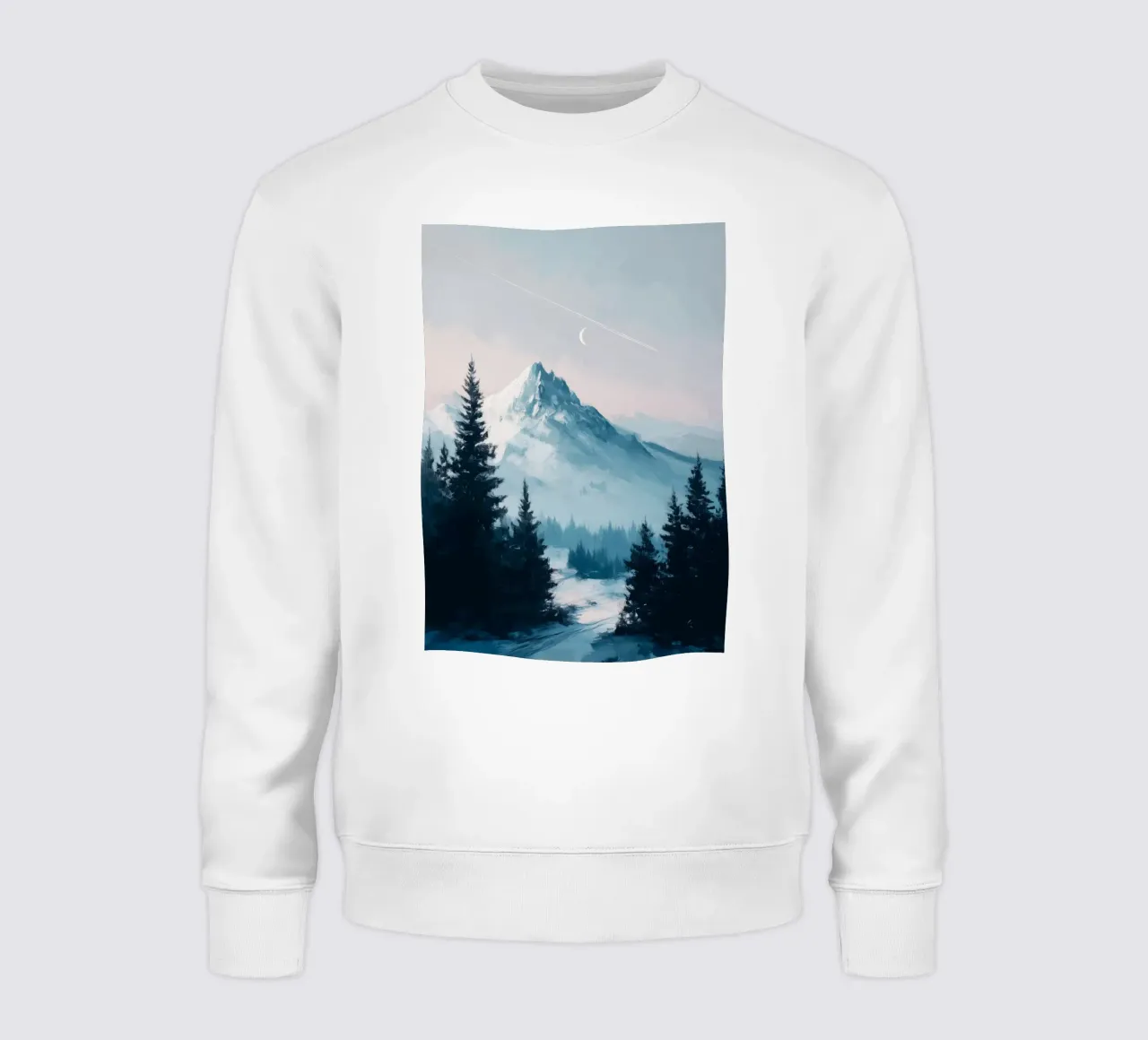 Snowy Mountain Landscape with Crescent Moon and Pine Trees felpa da Dune