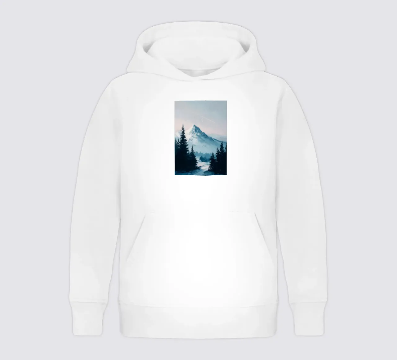 Snowy Mountain Landscape with Crescent Moon and Pine Trees felpa bambino con cappuccio da Dune