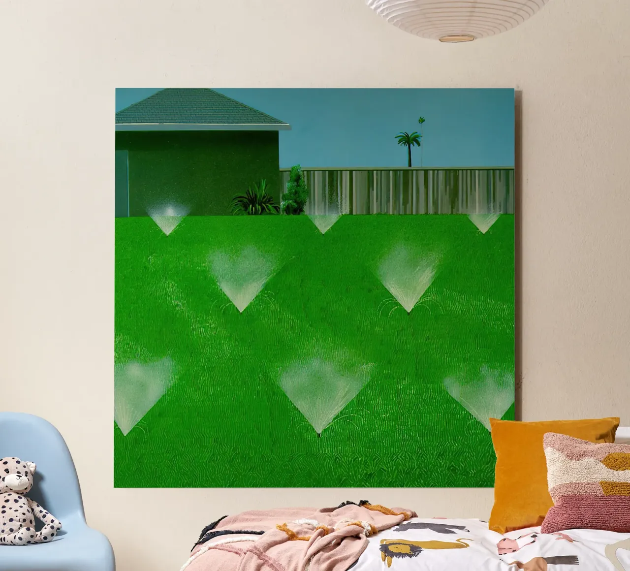 David Hockneys 1967 Un prato viene cosparso di pioggia pannello forex da Palletolate