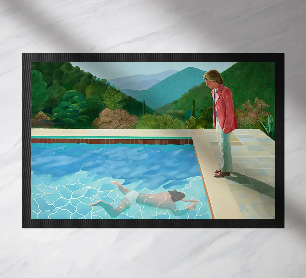 David Hockneys 1972, Piscina con due figure zerbino da Palletolate