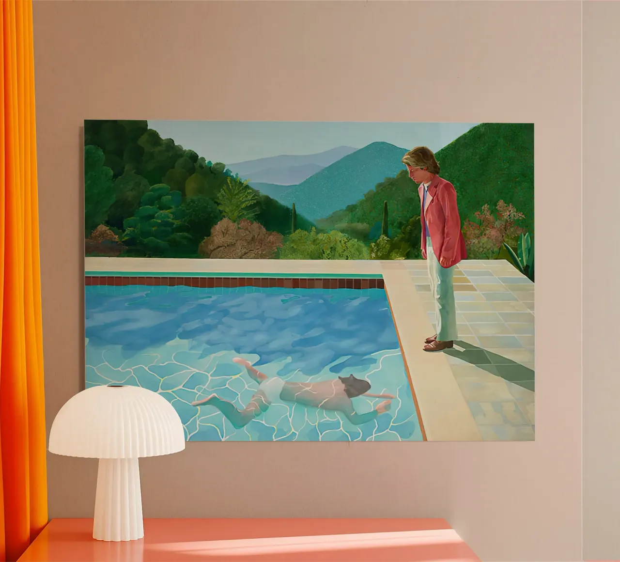 David Hockneys 1972, Piscina con due figure alluminio dibond da Palletolate
