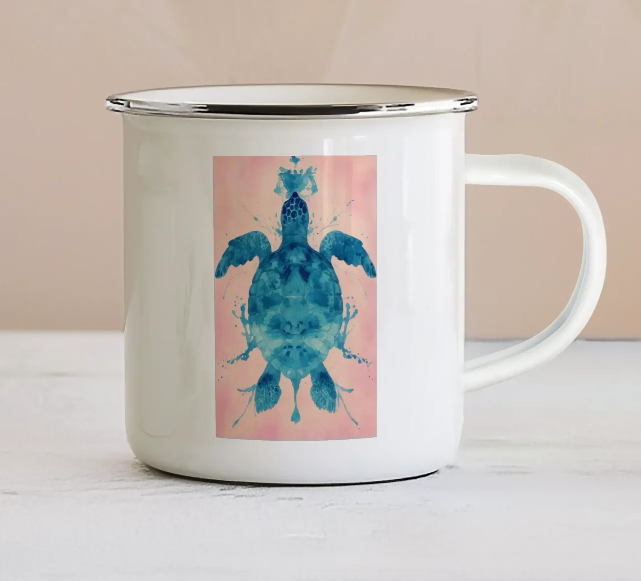 abstracte tekening schildpad emaille mok van bougenfille