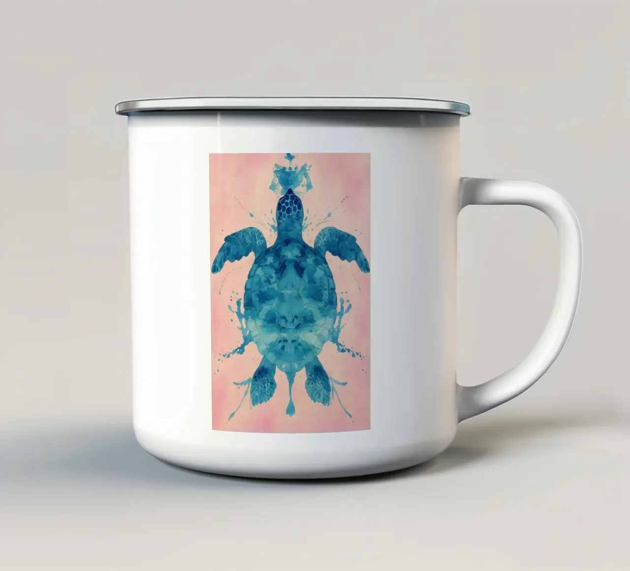 abstracte tekening schildpad emaille mok van bougenfille