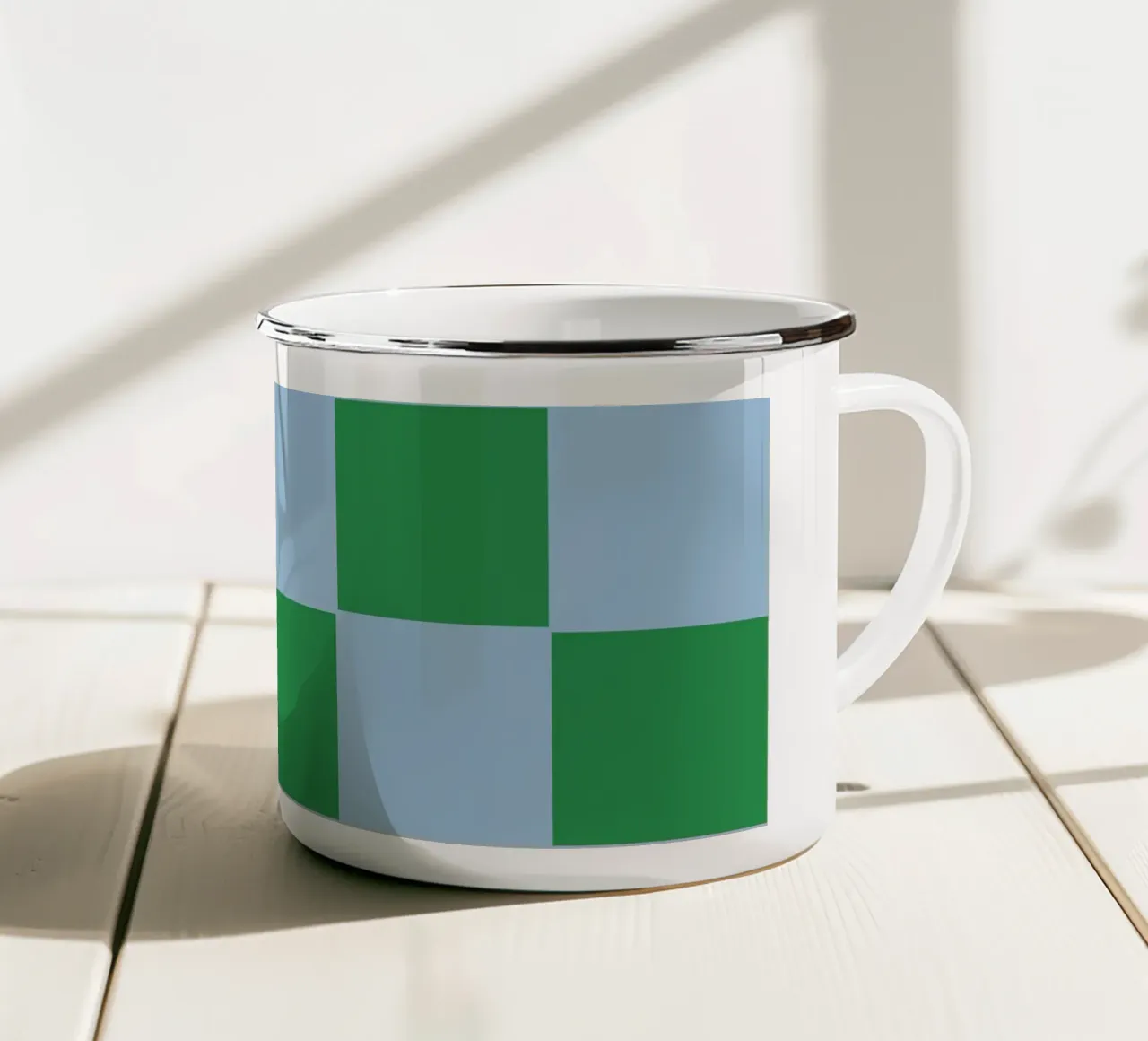 Green Blue Bold Eclectic Checks tazza in smalto da TijanaArtStudio88