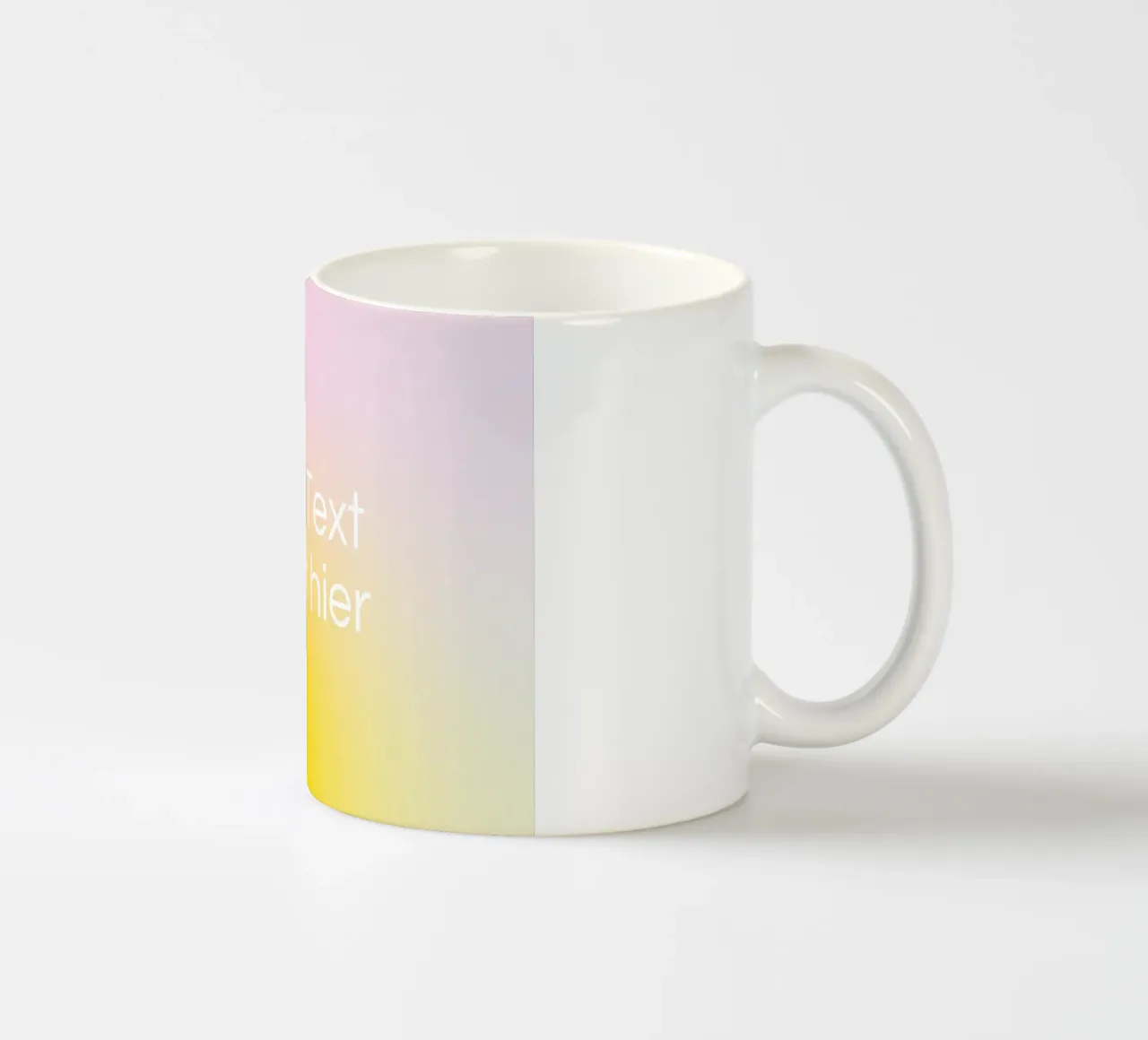 Modello di testo su sfumatura di colore giallo-rosa tazza in ceramica da Katja Stehle Design