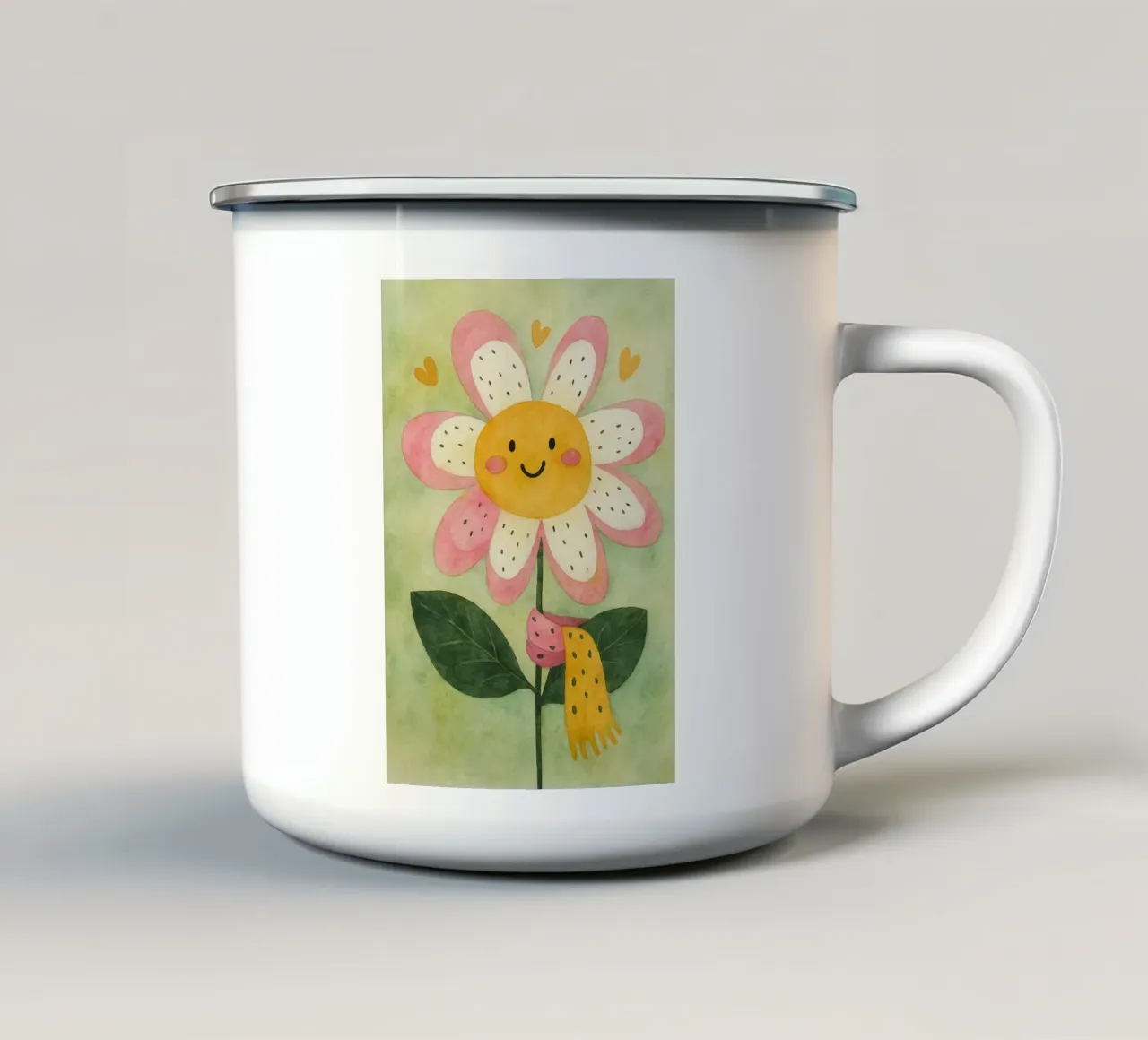 zonnebloem abstracte tekening emaille mok van bougenfille