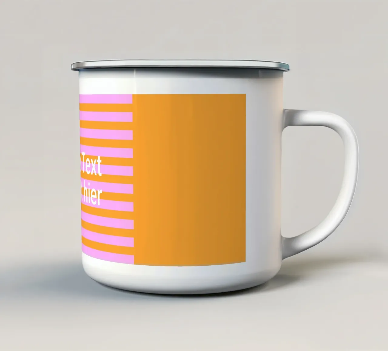 Modello di testo su strisce rosa arancio tazza in smalto da Katja Stehle Design