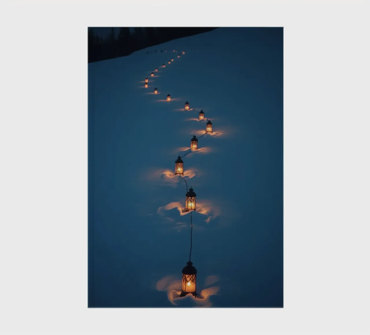 Lantern-lined snow path at dusk notebook by DesignDoodle