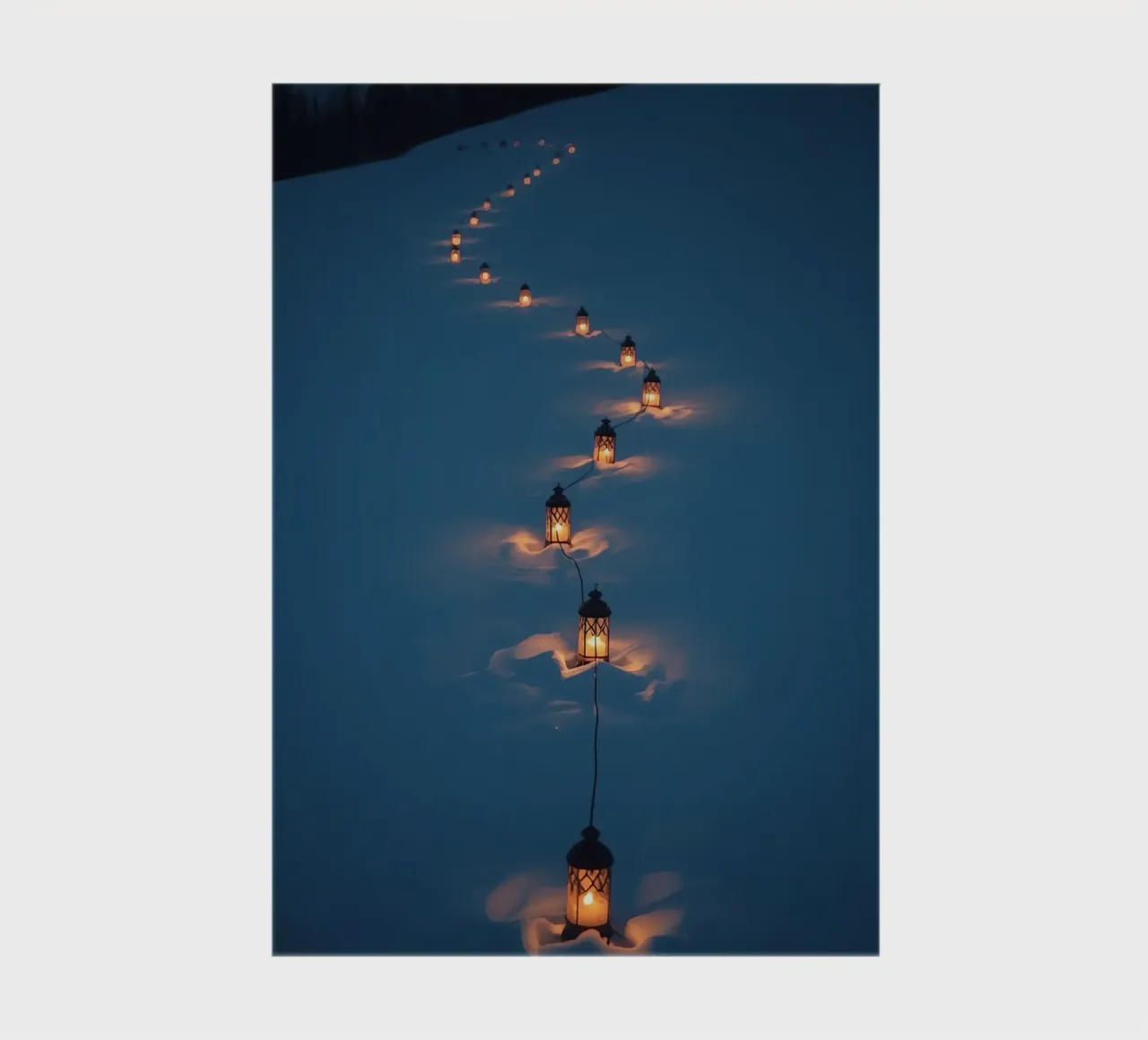 Lantern-lined snow path at dusk notebook by DesignDoodle