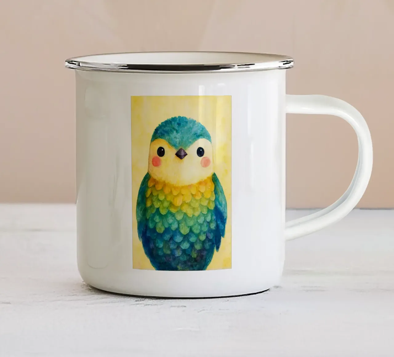 disegno di un uccellino tazza in smalto da sunflower