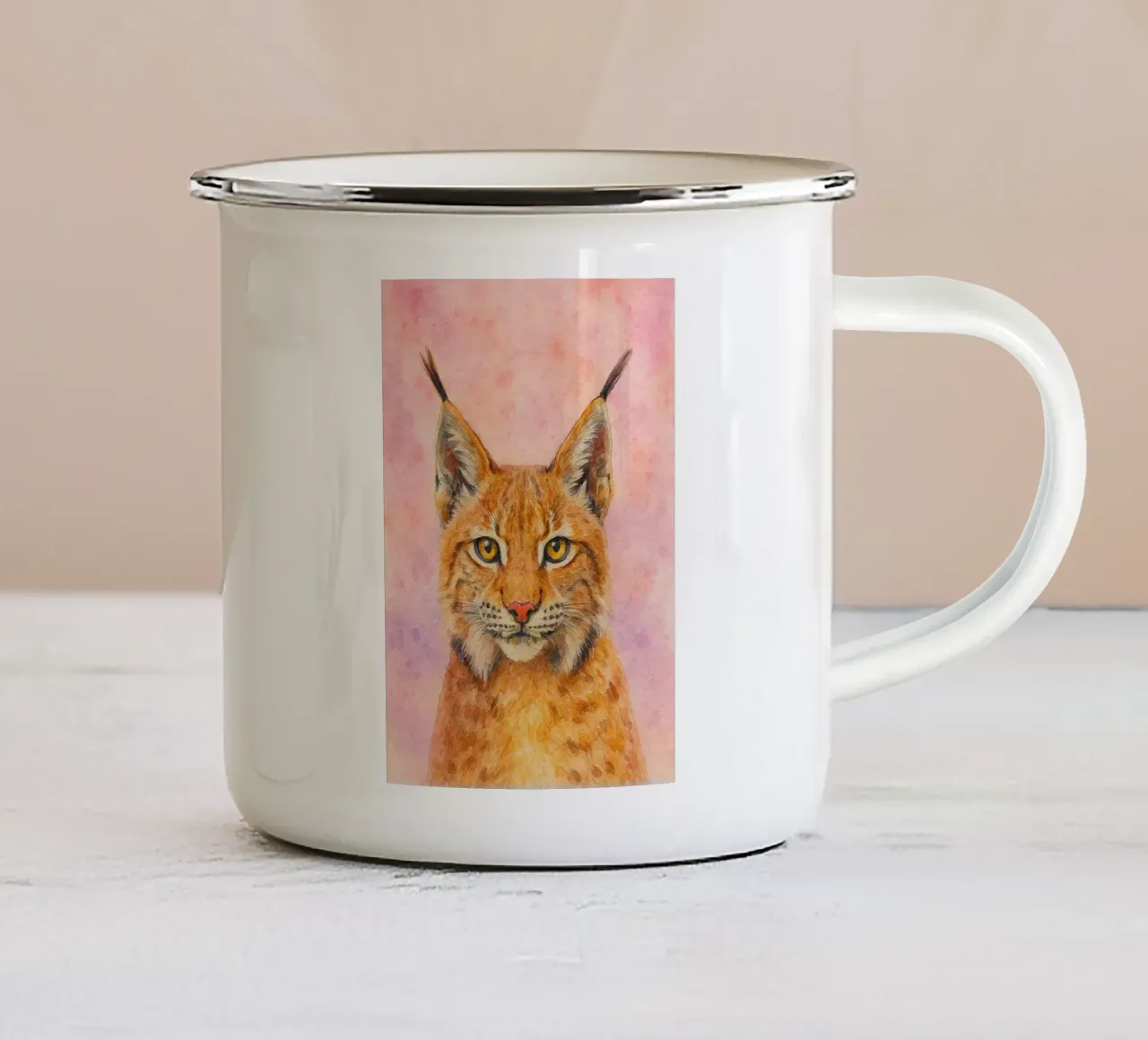 baby bobcat lynk tekening emaille mok van sunflower