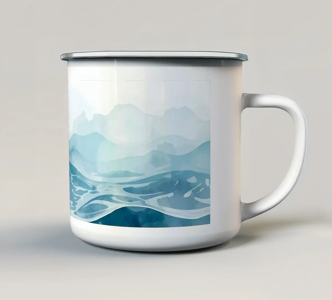 Paesaggio stratificato di colline blu e oceano tazza in smalto da DesignDoodle