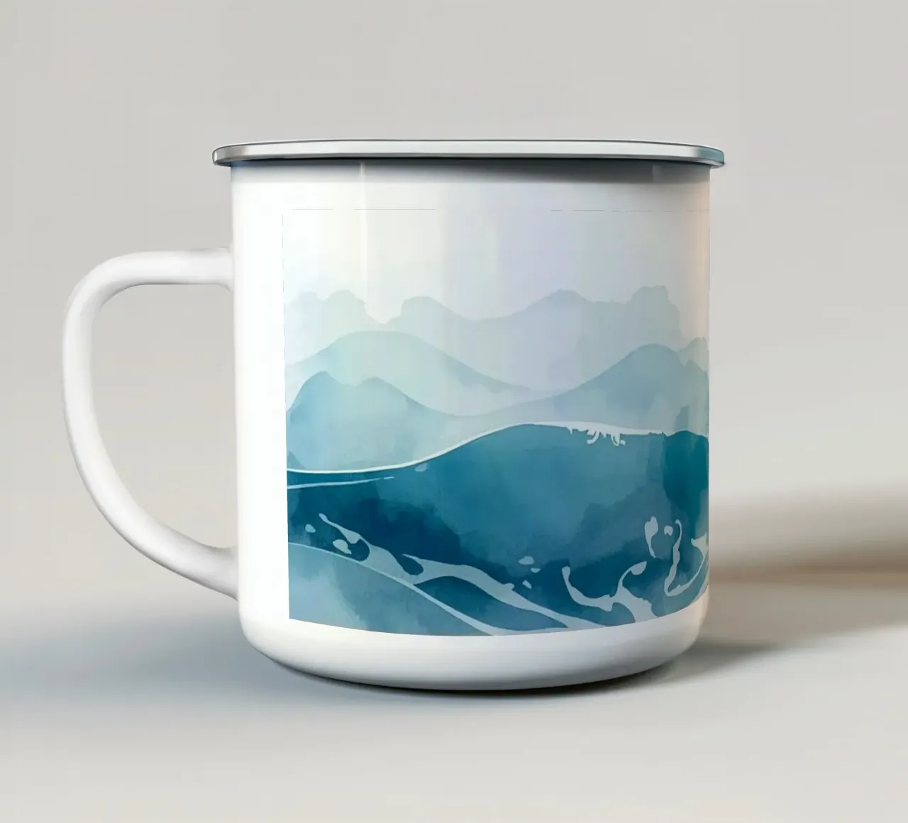 Paesaggio stratificato di colline blu e oceano tazza in smalto da DesignDoodle