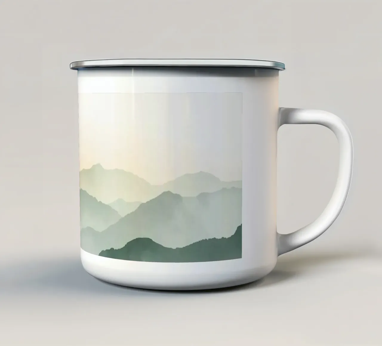 Gelaagd berglandschap met mist emaille mok van DesignDoodle