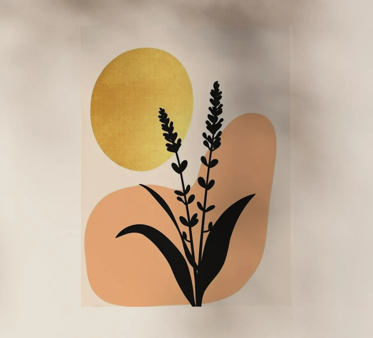 Sole botanico minimalista in oro pellicola backlit da Artistic-shop