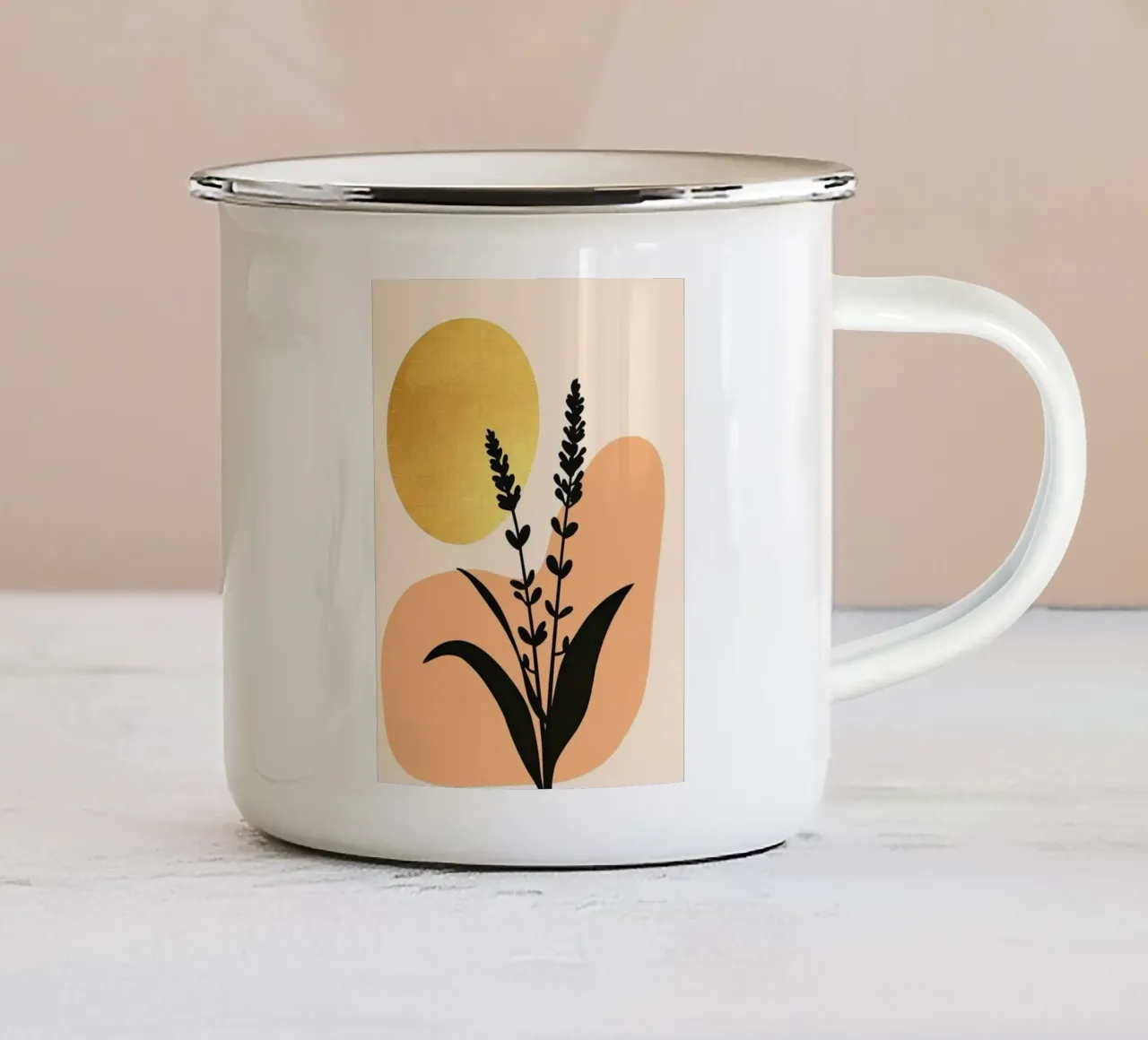 Sole botanico minimalista in oro tazza in smalto da Artistic-shop