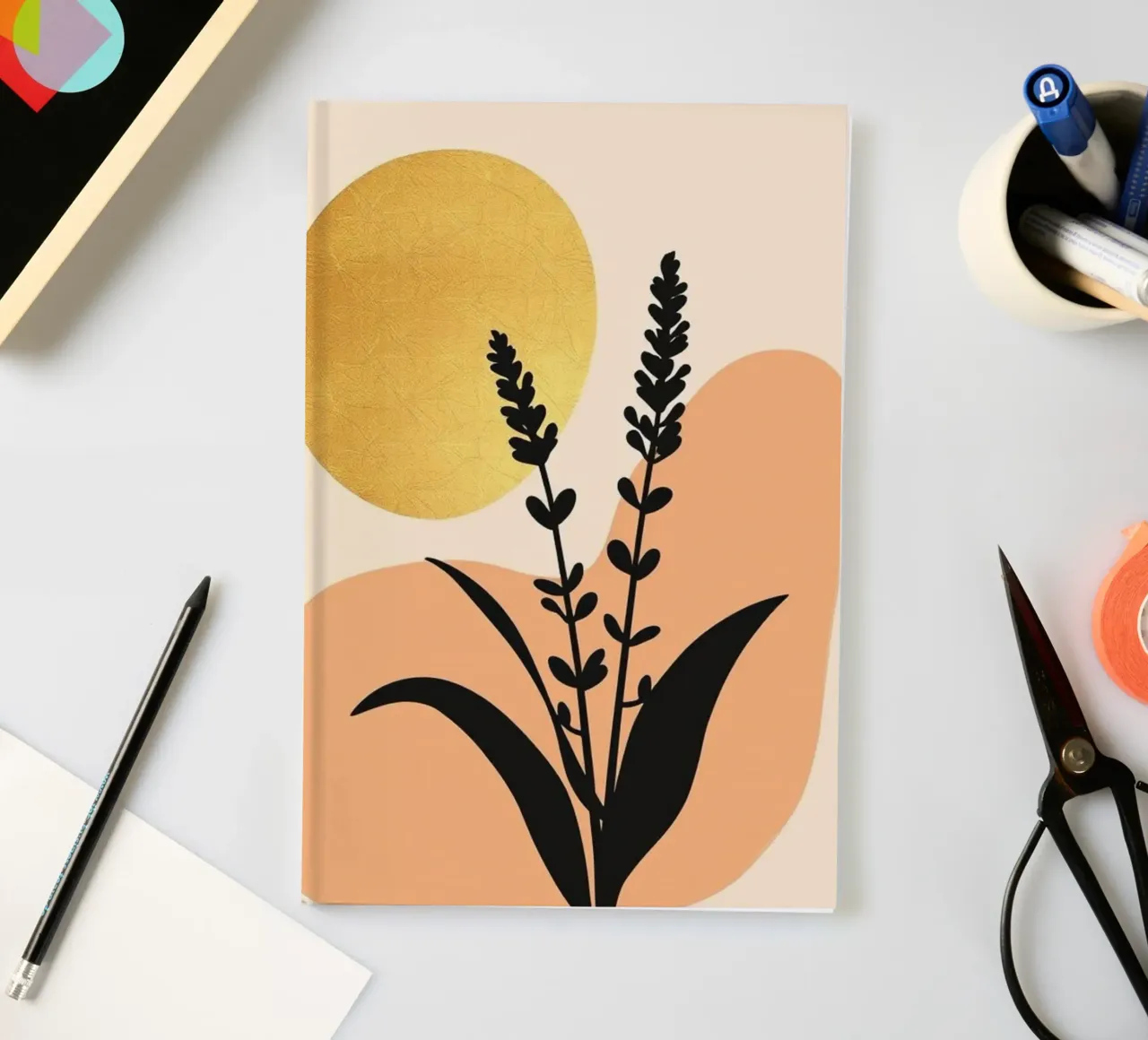 Sole botanico minimalista in oro diario da Artistic-shop