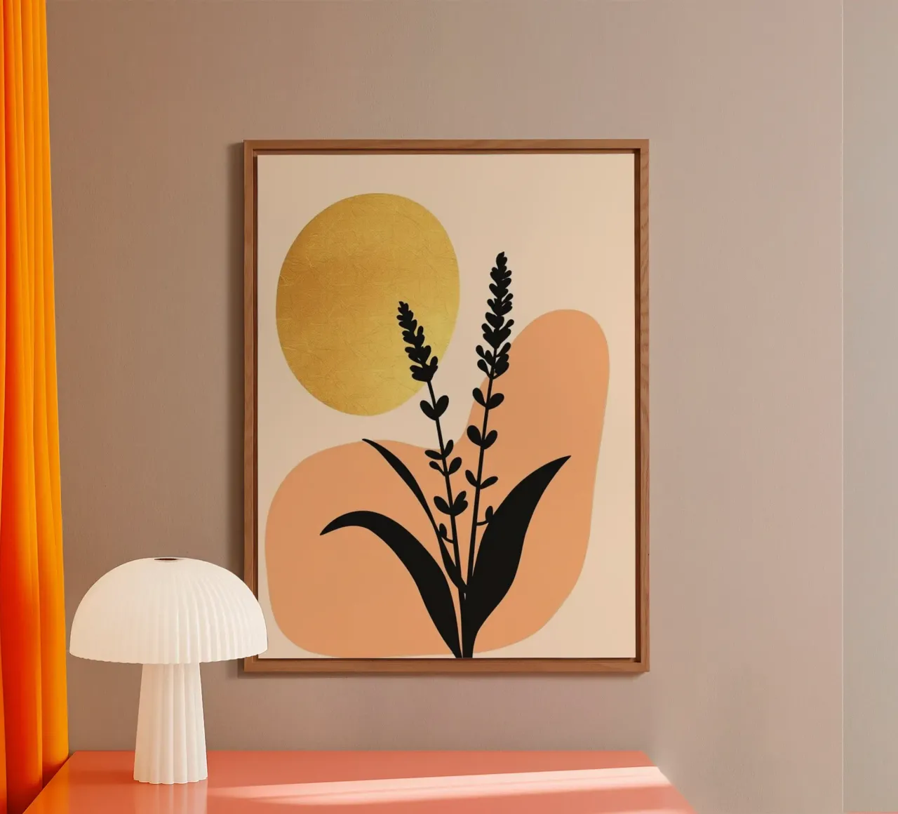 Sole botanico minimalista in oro alluminio dibond da Artistic-shop