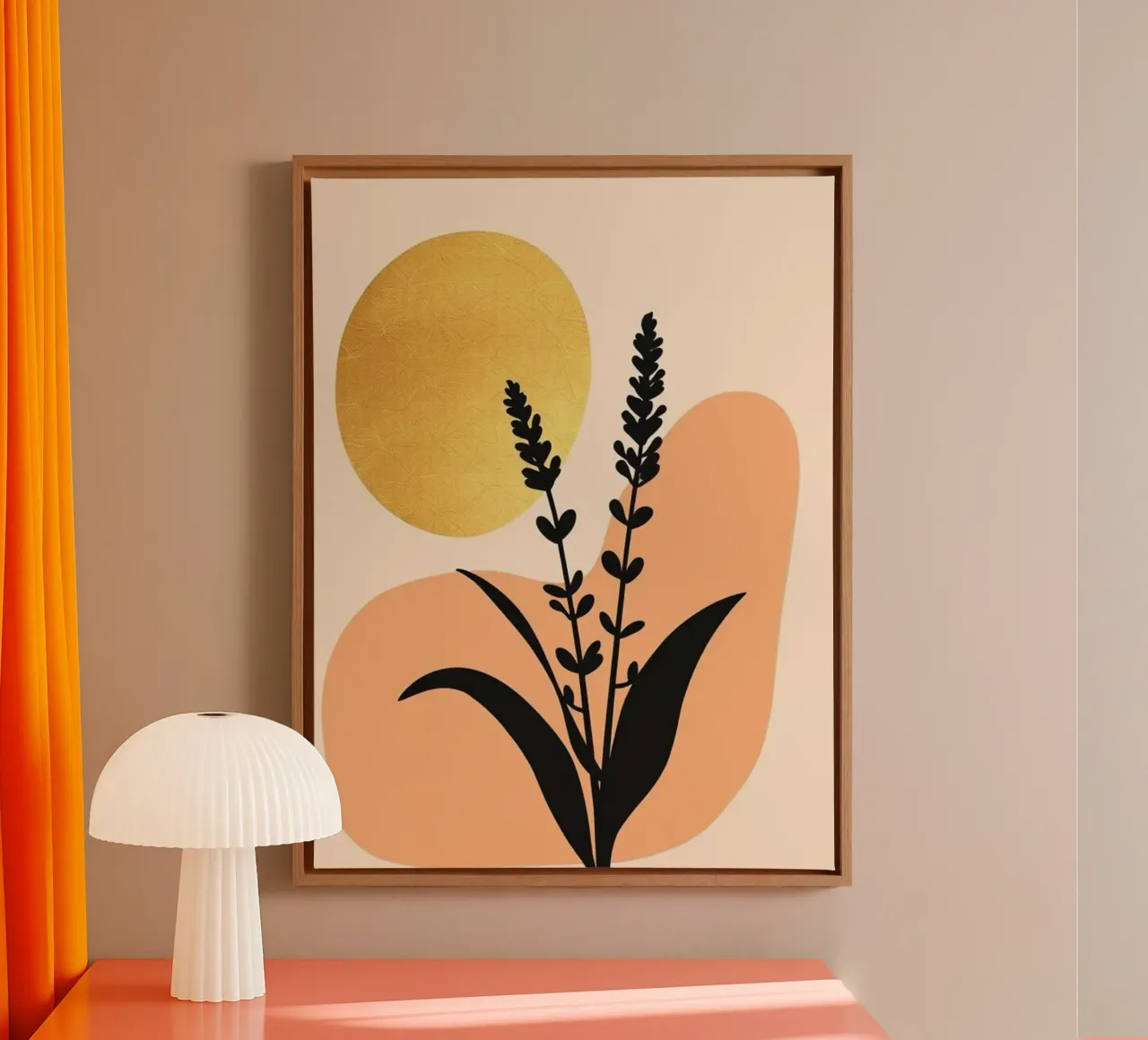 Sole botanico minimalista in oro tela da Artistic-shop