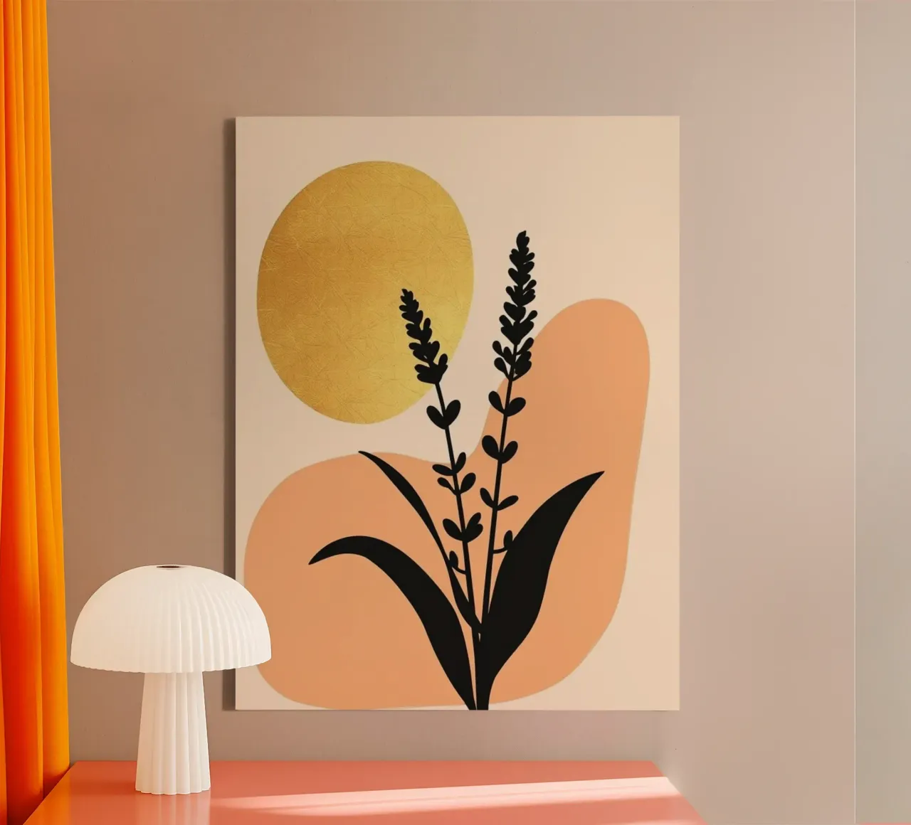 Sole botanico minimalista in oro tela da Artistic-shop