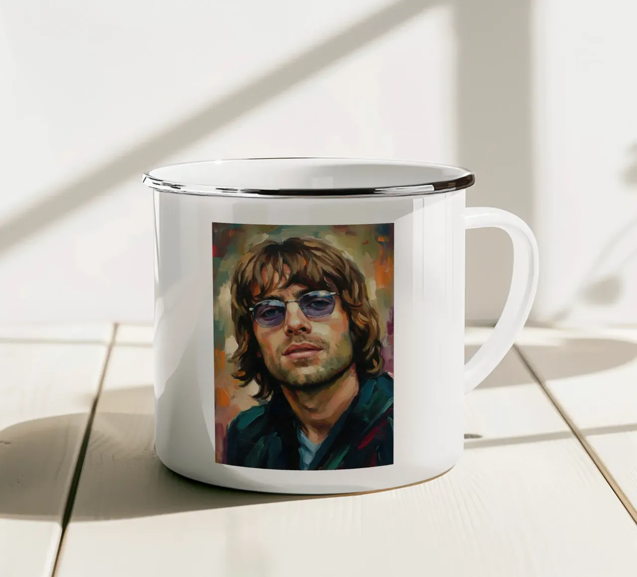 Liam Gallagher abstracte kunst emaille mok van Lembayung art