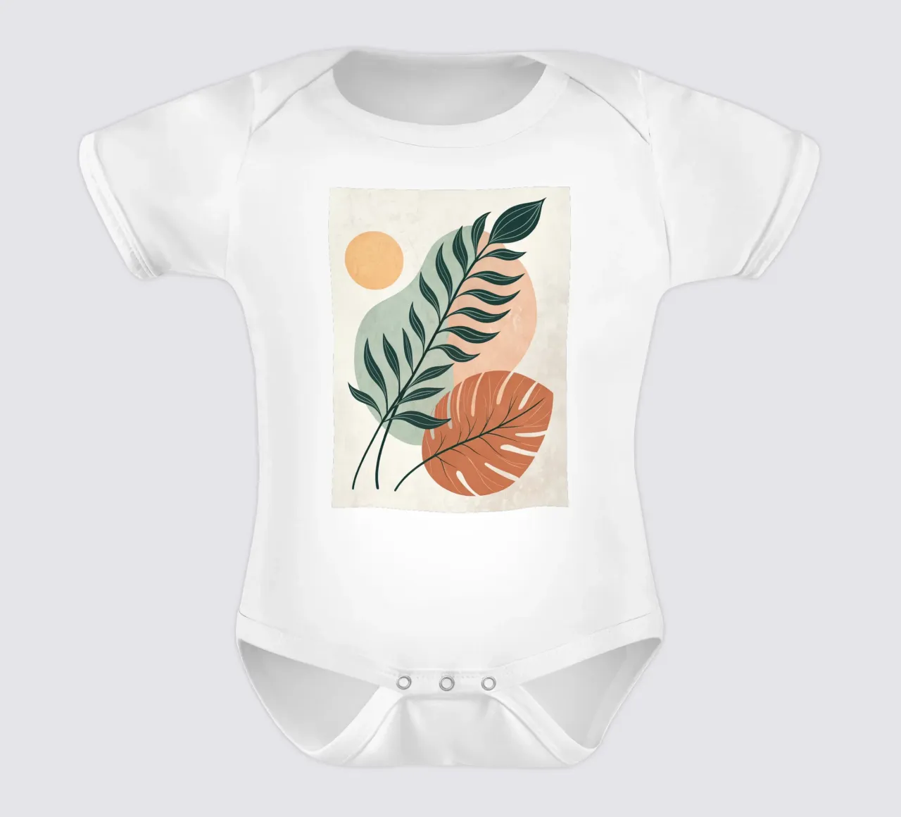 Boho Abstract Tropisch Blad Kunstdruk babyrompertje korte mouwen van Artistic-shop