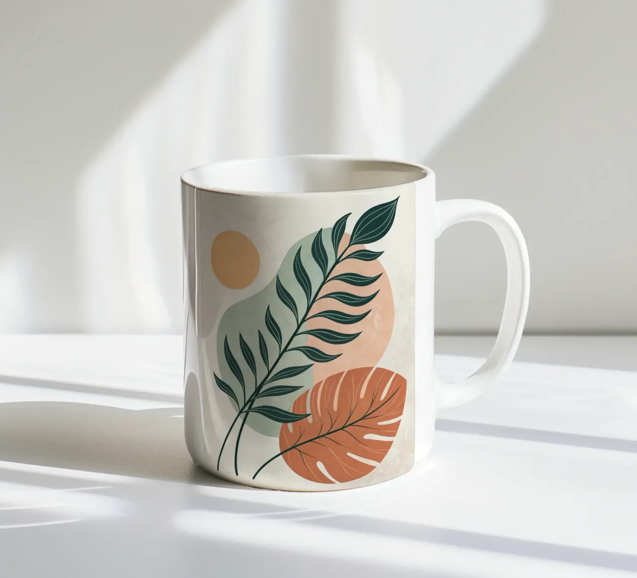 Boho Abstract Tropisch Blad Kunstdruk keramische mok van Artistic-shop