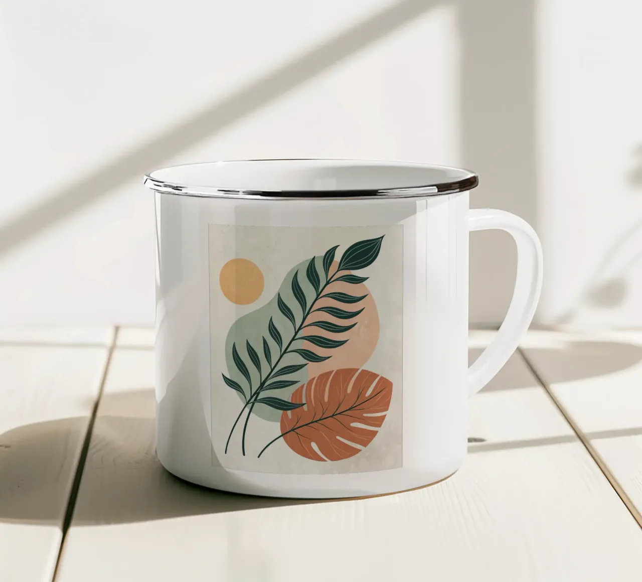 Boho Abstract Tropisch Blad Kunstdruk emaille mok van Artistic-shop