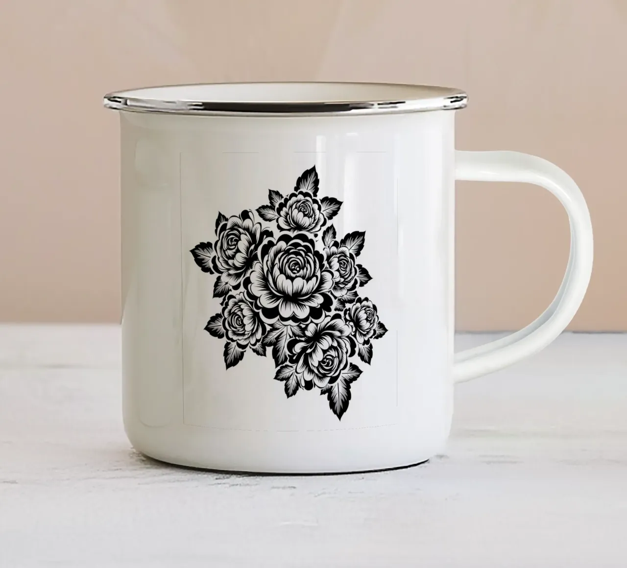 Bouquet di peonie elegante in bianco e nero tazza in smalto da Artistic-shop