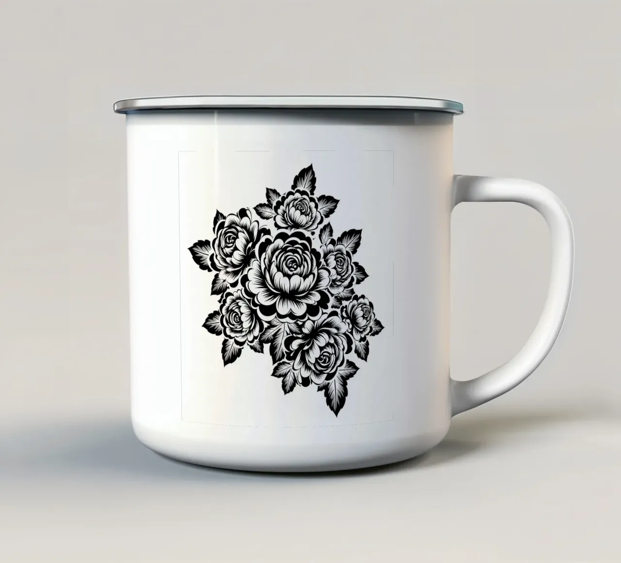 Bouquet di peonie elegante in bianco e nero tazza in smalto da Artistic-shop