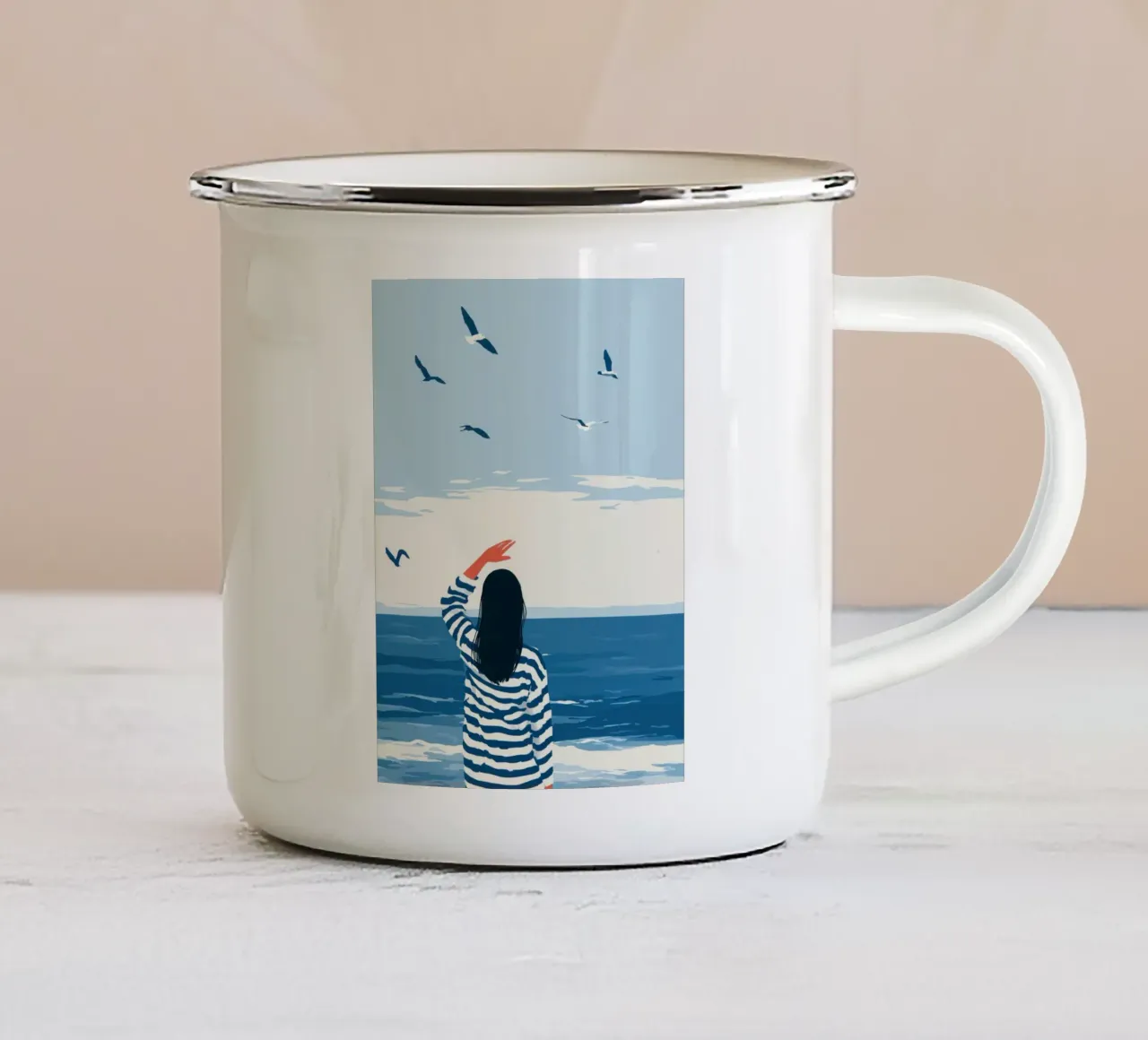 Volare con i gabbiani | Vacanze al mare tazza in smalto da Autofocus