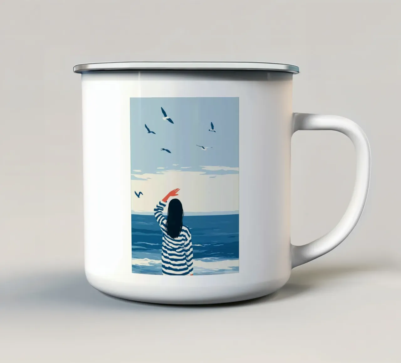 Volare con i gabbiani | Vacanze al mare tazza in smalto da Autofocus