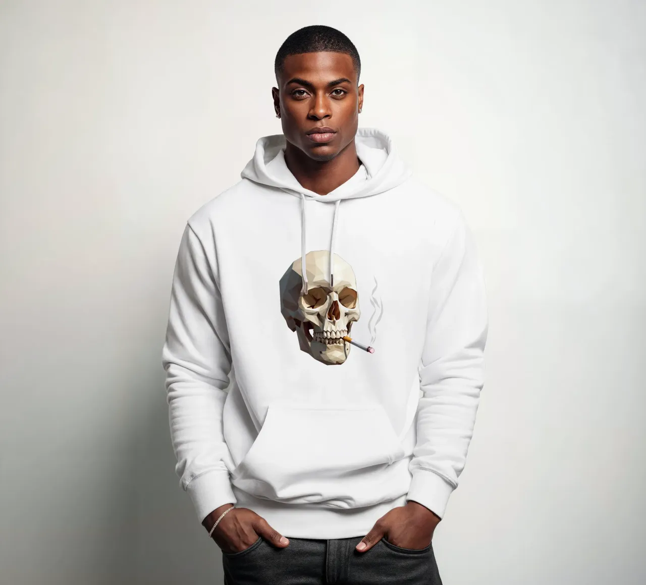 Cranio di uno scheletro con sigaretta accesa felpa con cappuccio da Low Profile