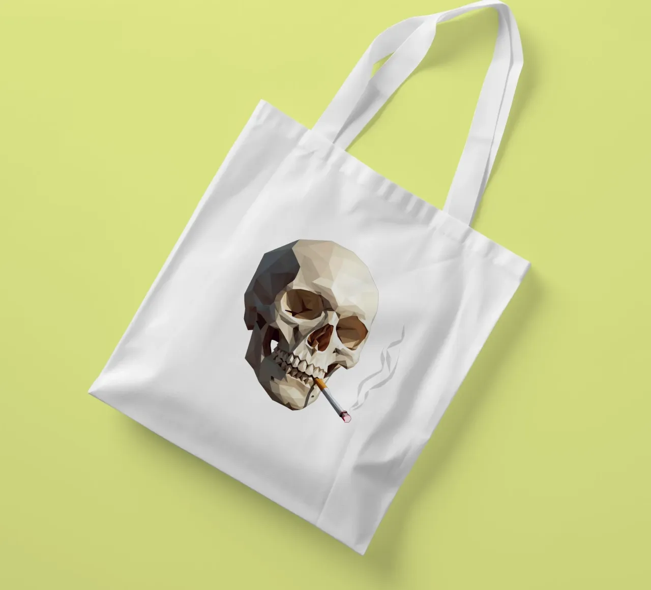 Cranio di uno scheletro con sigaretta accesa borsa in juta da Low Profile
