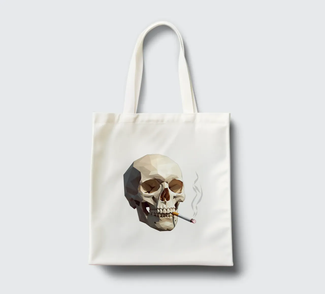 Cranio di uno scheletro con sigaretta accesa borsa in juta da Low Profile