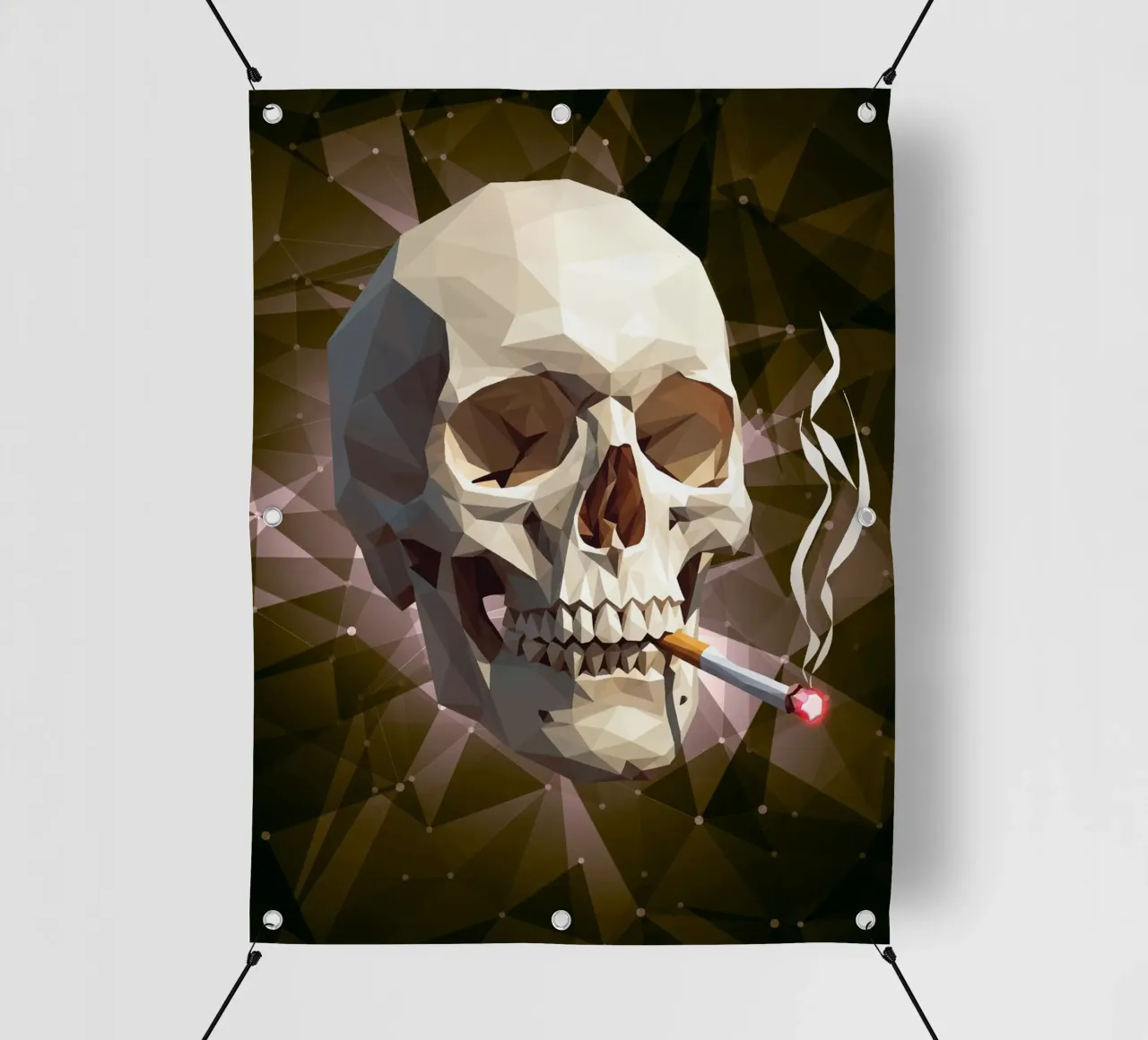 Cranio di uno scheletro con sigaretta accesa telo in pvc da Low Profile