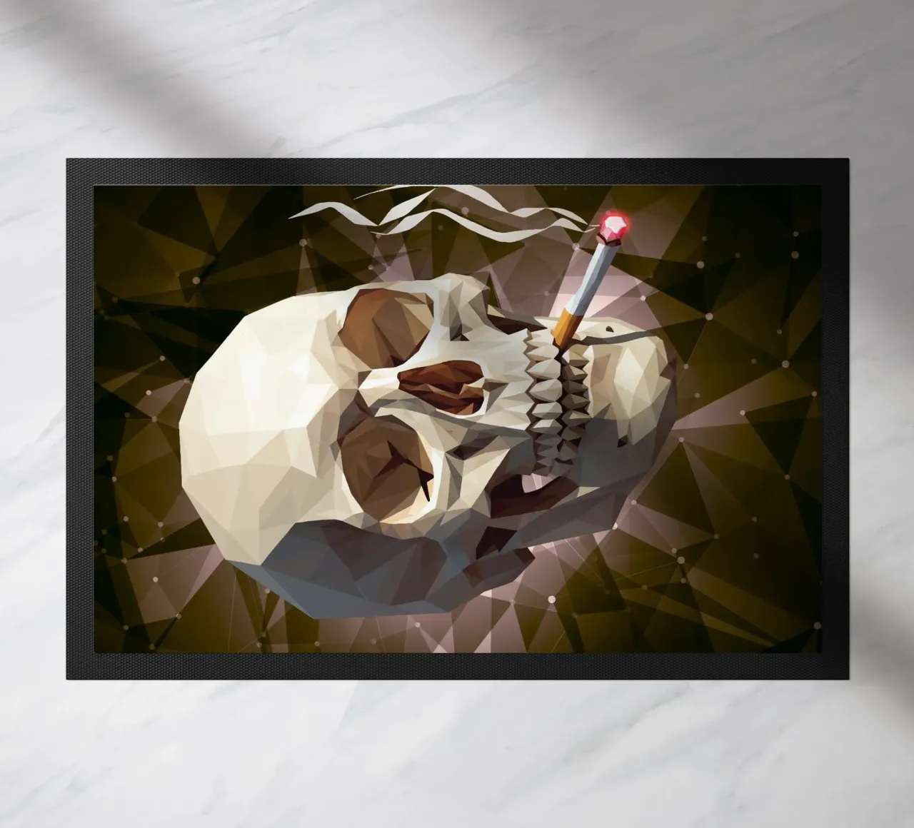 Cranio di uno scheletro con sigaretta accesa zerbino da Low Profile