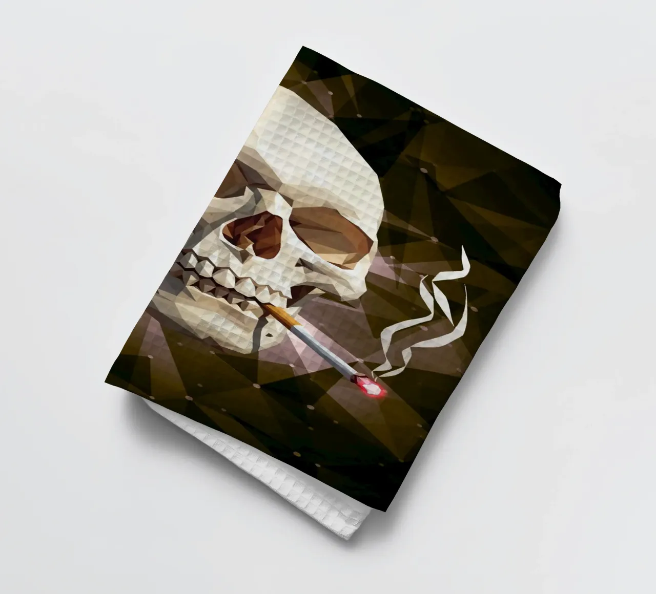 Cranio di uno scheletro con sigaretta accesa canovaccio da cucina da Low Profile