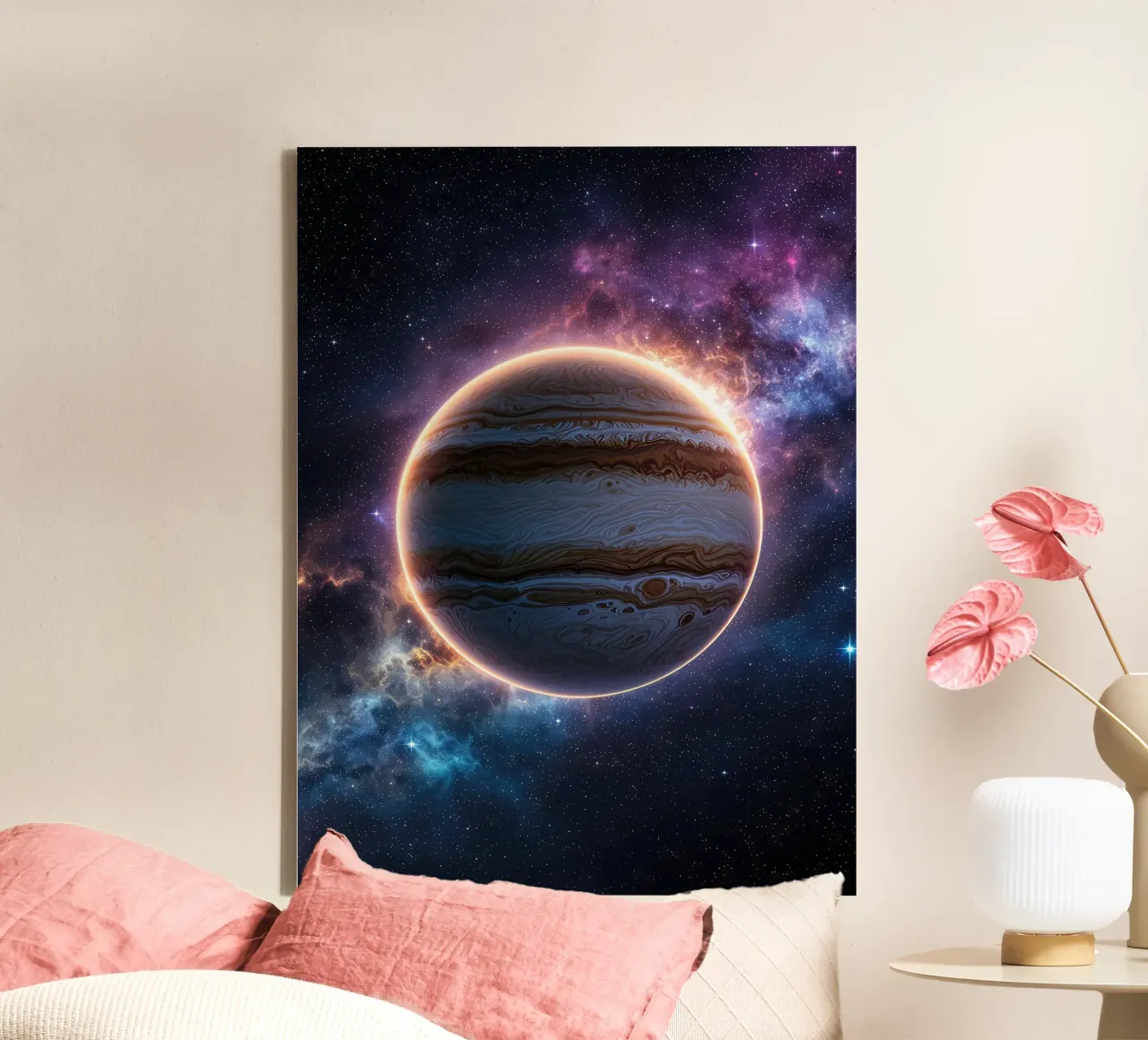 Jupiter in Space with Nebula canvas by Ethan Smith