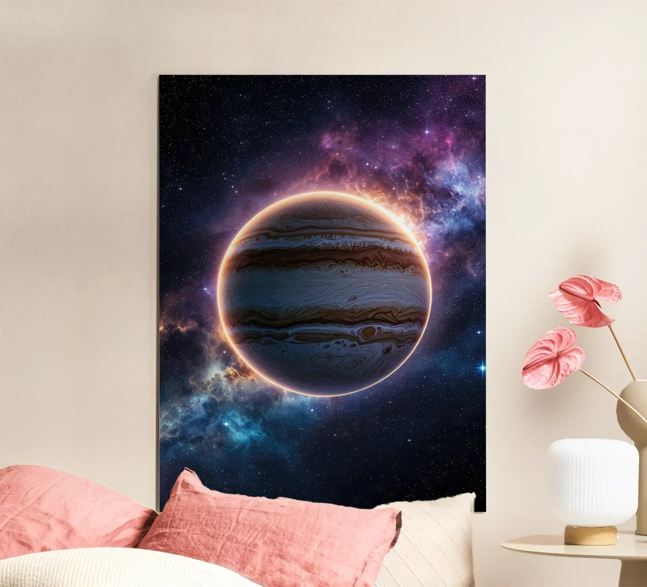 Jupiter in Space with Nebula hahnemühle by Ethan Smith