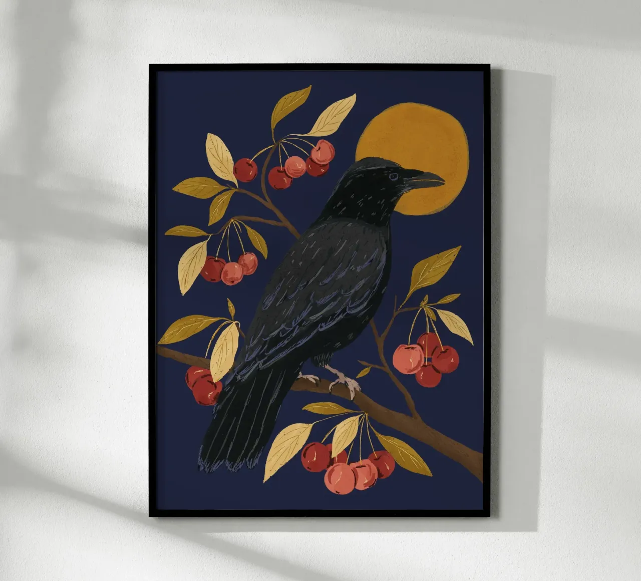 Corvo su un ciliegio carta hahnemühle da modeern